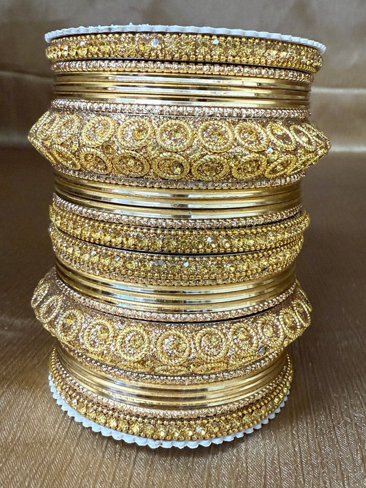 1181GLD Indian Bridal Chuda Churiyan Metal Gold Color Kangan Bangles Set