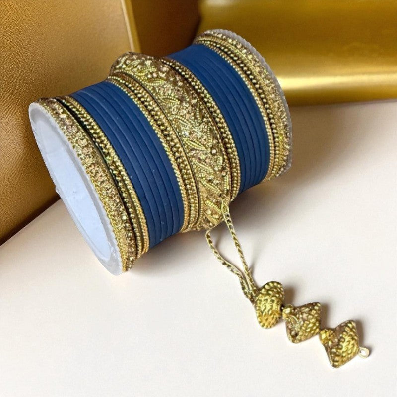 1216A Indian Bridal Bollywood Style Metal Bangle Set With Kalire Jhumki