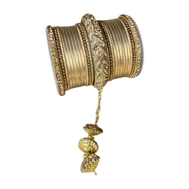 1216A Indian Bridal Bollywood Style Metal Bangle Set With Kalire Jhumki