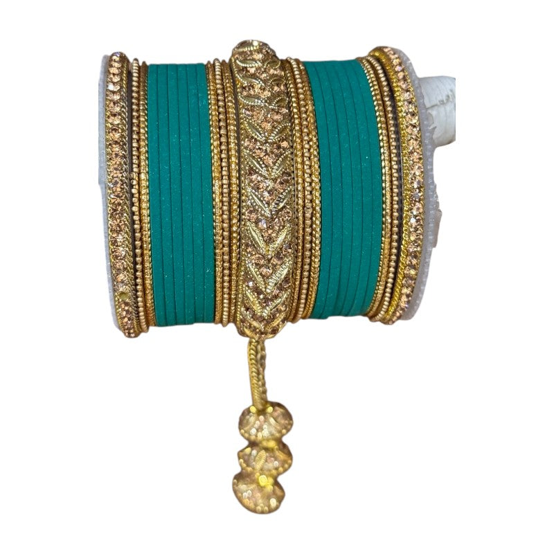 1216A Indian Bridal Bollywood Style Metal Bangle Set With Kalire Jhumki