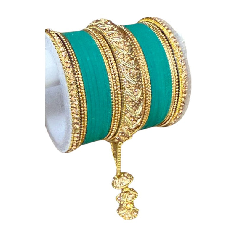 1216A Indian Bridal Bollywood Style Metal Bangle Set With Kalire Jhumki