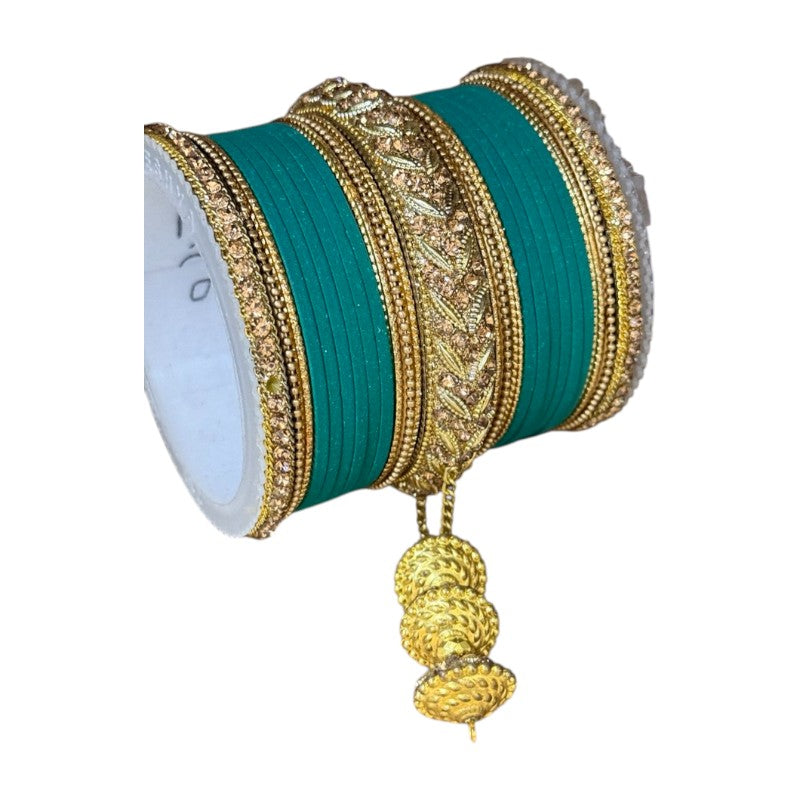 1216A Indian Bridal Bollywood Style Metal Bangle Set With Kalire Jhumki