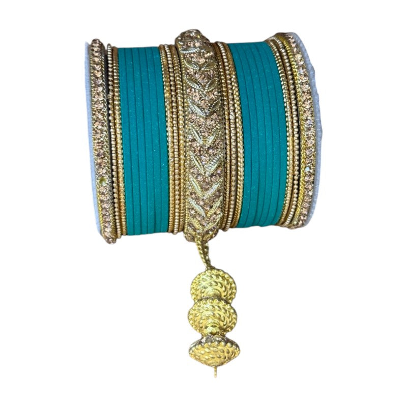 1216A Indian Bridal Bollywood Style Metal Bangle Set With Kalire Jhumki