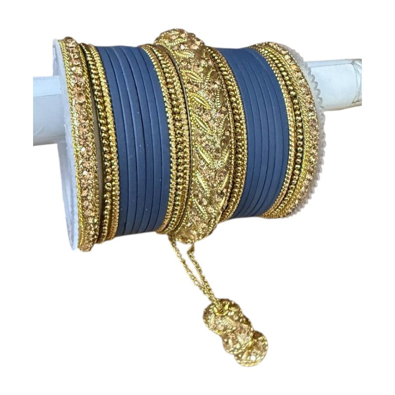 1216A Indian Bridal Bollywood Style Metal Bangle Set With Kalire Jhumki
