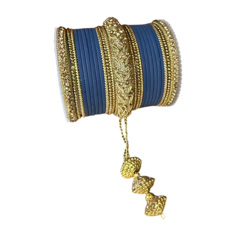 1216A Indian Bridal Bollywood Style Metal Bangle Set With Kalire Jhumki