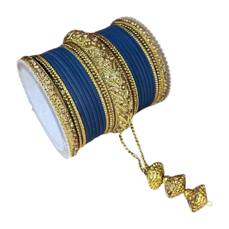 1216A Indian Bridal Bollywood Style Metal Bangle Set With Kalire Jhumki