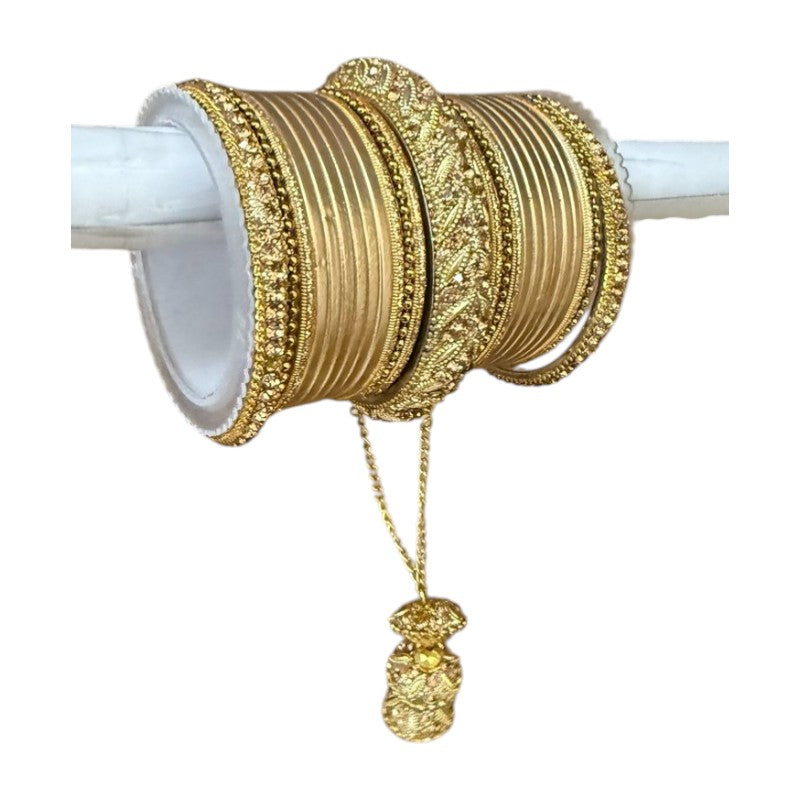 1216A Indian Bridal Bollywood Style Metal Bangle Set With Kalire Jhumki