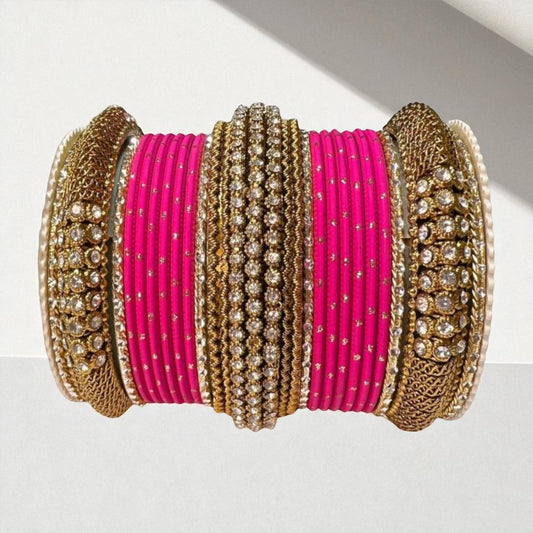 #1128 Indian Metal Bangle Set With Rhinestones
