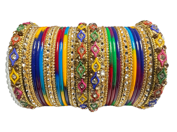 Indian Multi Color Metal Bangle Set Churiyan Bridal Chudiyan #1229