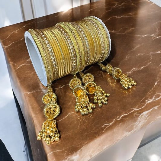 1249- Gold Color Bangle set with Kalire for Wedding, Anniversary Indian Jewelry