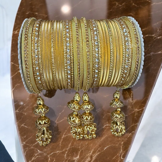 1249- Gold Color Bangle set with Kalire for Wedding, Anniversary Indian Jewelry