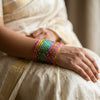 ANML - L-MLT Multicolor Glass Bangle Set with Gold Ghungroo Latkan Kadas