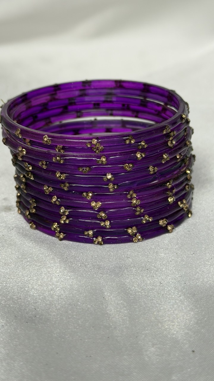 ANML - Jamuni Glass Bangle Set with Gold Ghungroo Latkan Kadas