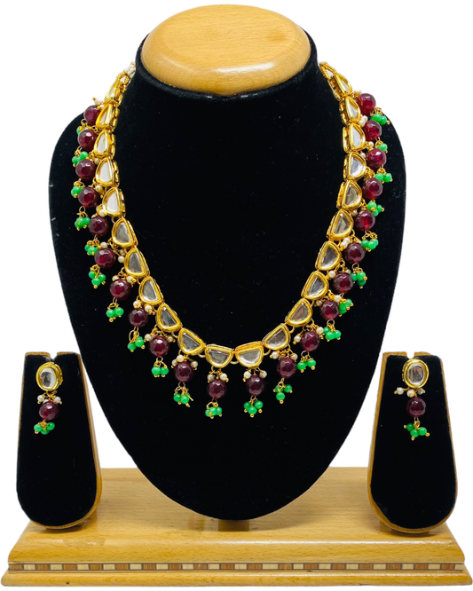 Gold Plated Long Kundan Necklace & Earring Set KX4