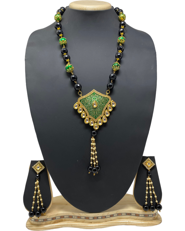 Kundan Long Mala Necklace & Earring Set With Meenakari KX30