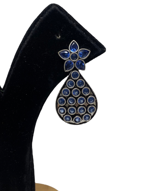 Traditional German Silver Oxidised Earring With CZ Stones KE18