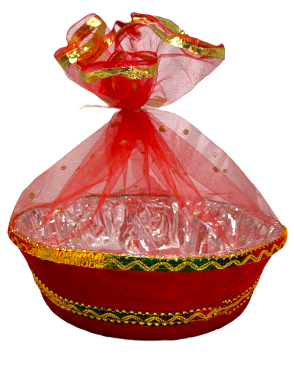 Medium 9.5" x 7" x 3" Deep Red Gift Plastic Basket With Velvet for Mithai Weddings