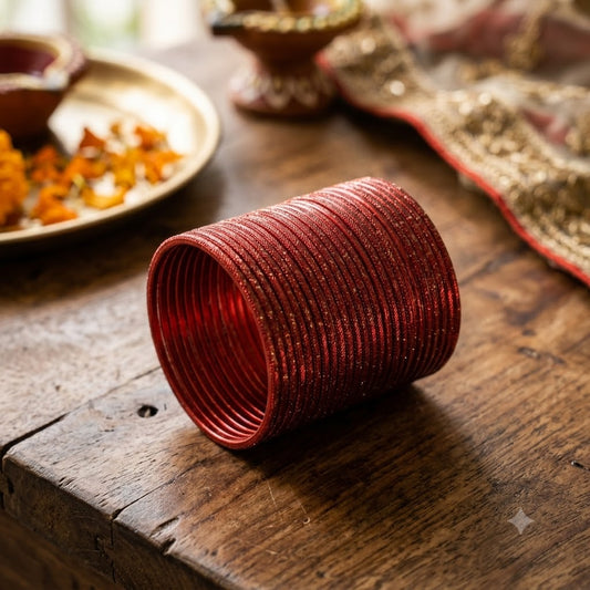 Masti - Kids Red Textured Metal Bangle Set (Pack of 24)