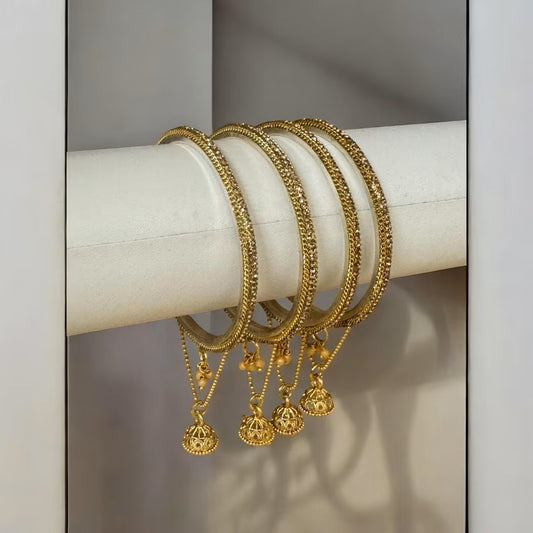 Gold-Toned Bangles with Jhumkis – Set of 4 Elegant Traditional Bangles KP4014
