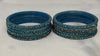 GlitStonB - Surf Glass Bangle Set with Golden Champagne Stone Work