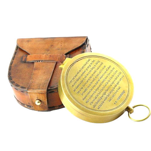 Nautical Vintage Brass Compass with Leather Case Love Quote E.E.Cumming