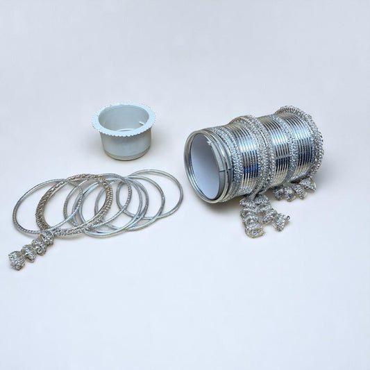 Gold and Silver Plated Bridal Bangle Set with Stone Accents & Jhumka Charms - 456PL