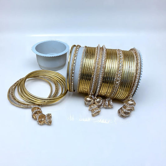 Gold and Silver Plated Bridal Bangle Set with Stone Accents & Jhumka Charms - 456PL