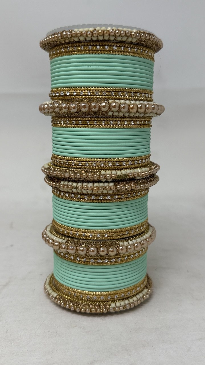 1186- Mint Velvet Bangle Set for Both Hands – Antique Gold Bridal