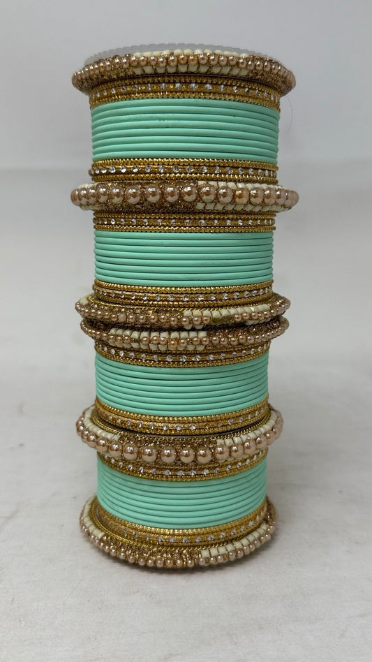 1186- Mint Velvet Bangle Set for Both Hands – Antique Gold Bridal