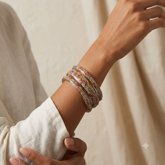 GM4 - Multicolor Printed Acrylic Kada Bangle Set with Rhinestone Crystal Studs