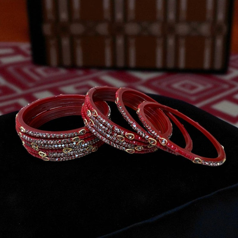 Gazab - Crystal & Gold Hand Stonework Glass Bangle Set Pack of 12 Bangles