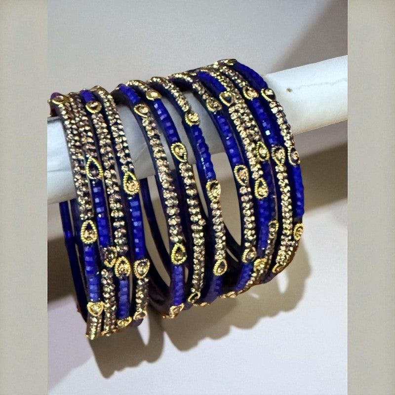 Gazab - Crystal & Gold Hand Stonework Glass Bangle Set Pack of 12 Bangles