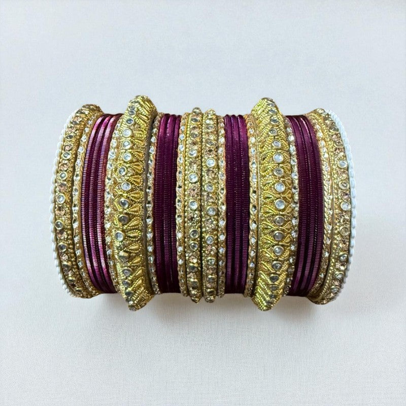 1129G Gold Color Metal Bangle Set Indian Bridal Churiyan Chudiyan Indian Jewelry (Copy)