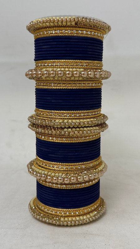 1186- Navy Velvet Bangle Set for Both Hands – Antique Gold Bridal