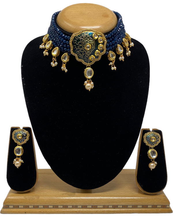 Gold Plated Flexible Kundan Choker Necklace & Earring Set KX11