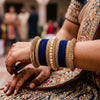 1186- Navy Velvet Bangle Set for Both Hands – Antique Gold Bridal
