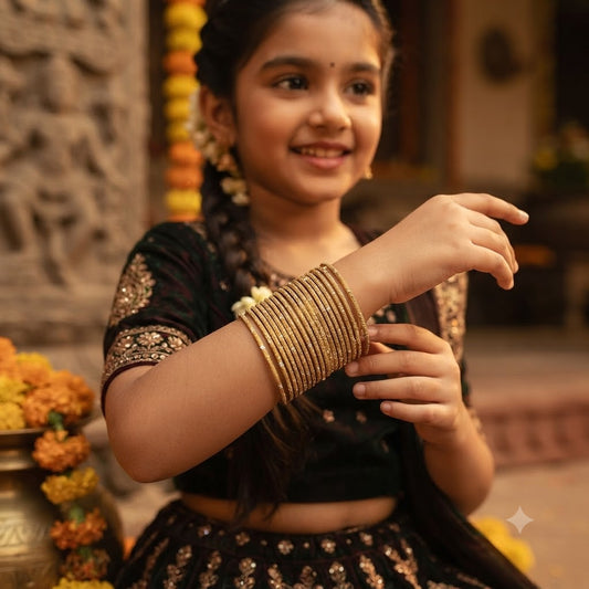 Masti - Kids Full Gold Textured Metal Bangle Set (Pack of 24)