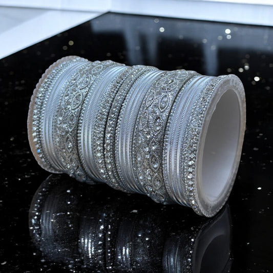 1176Slv- Elegant Silver Bridal Bangle Set 24 Piece Indian Wedding Jewelry - Zenia Creations