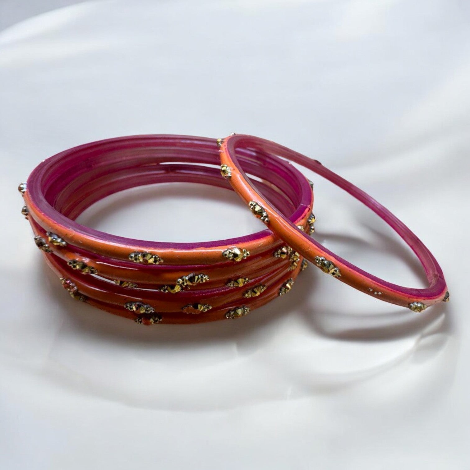 Sahiba - 6pk Indian Glass Bangles Churiyan Set With Hand Work