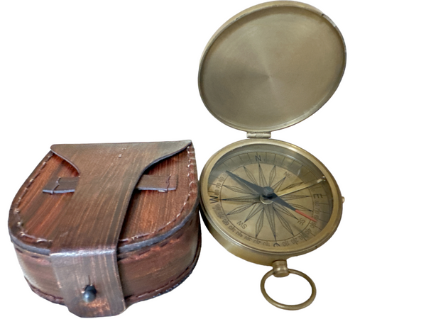 Model 56NV - GENUINE Brass Sundial Mariner Compass with Handmade Leather Case
