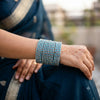 GlitStonB - Surf Glass Bangle Set with Golden Champagne Stone Work