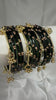 ANML - Dark Green Glass Bangle Set with Gold Ghungroo Latkan Kadas