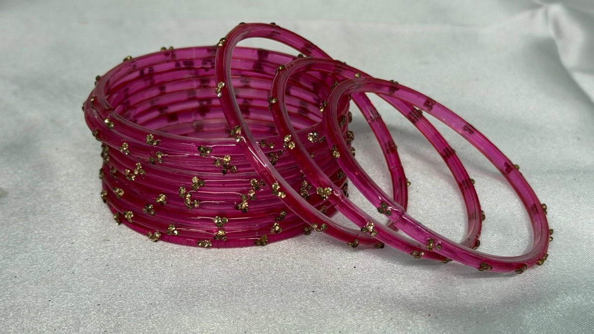 ANML - Gajri Glass Bangle Set with Gold Ghungroo Latkan Kadas
