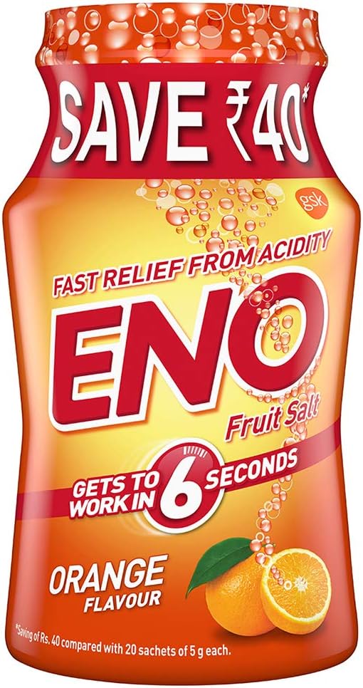 ENO Fruit Salt - Orange Flavor | Fast Relief from Heartburn, Acidity and Indigestion