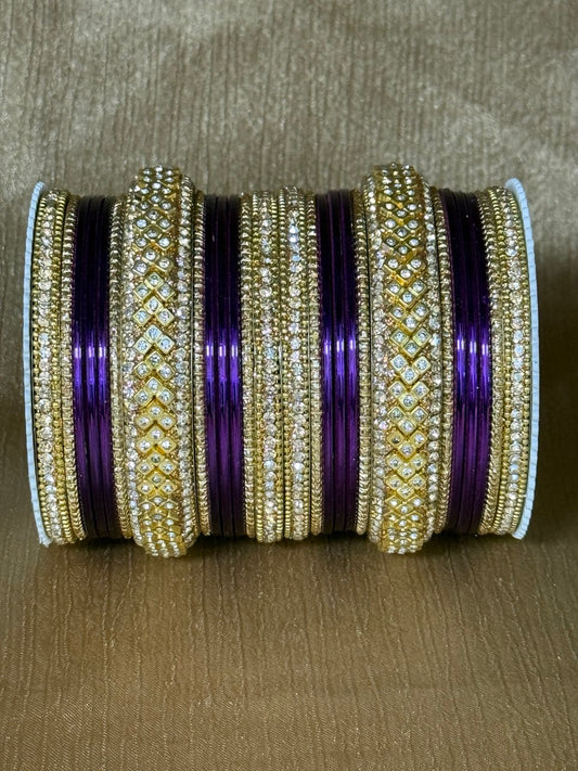 8056G - Gold-Tone Color Purple Bridal Bangle Indian Set