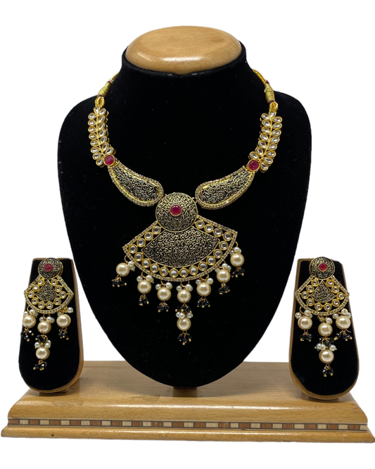 Kundan Mala Necklace & Earring Set With Meenakari KX10
