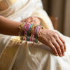 ANML - L-MLT Multicolor Glass Bangle Set with Gold Ghungroo Latkan Kadas