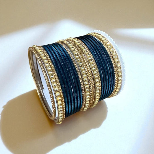 7002G - Colorful Gold Festive Metal Bangle Set Stone-Studded Traditional Kada Style
