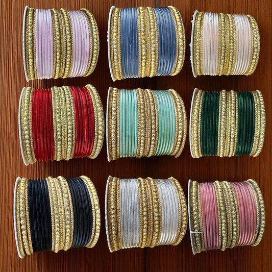 7002G - Colorful Gold Festive Metal Bangle Set Stone-Studded Traditional Kada Style