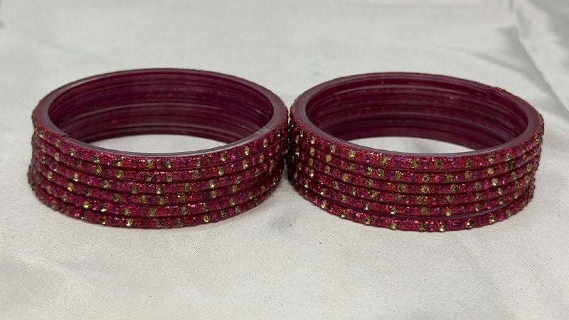 GlitStonB - Strawberry Glass Bangle Set with Golden Champagne Stone Work